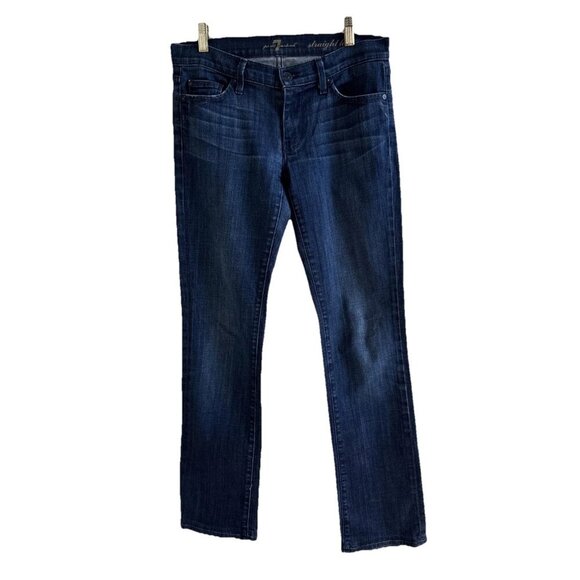 7 For All Mankind Womens Jeans Straight Leg Low Rise Blue Dark Wash Size 27 - Picture 9 of 11